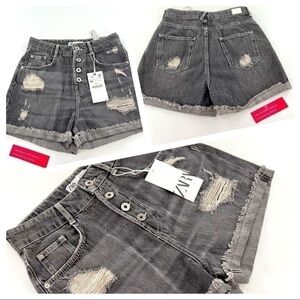 Zara Gray Distressed High Rise Mom Shorts Button Fly size 4